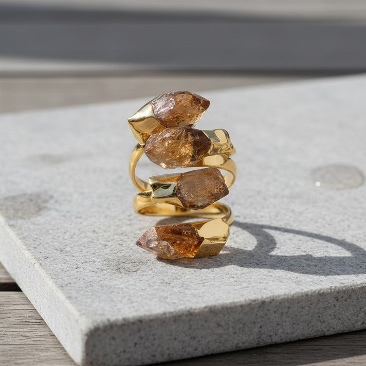 Citrine Ruff Cut Stone Ring (Size Adjustable) in Yellow Gold Plated 10.00 Ct. 8262163 2