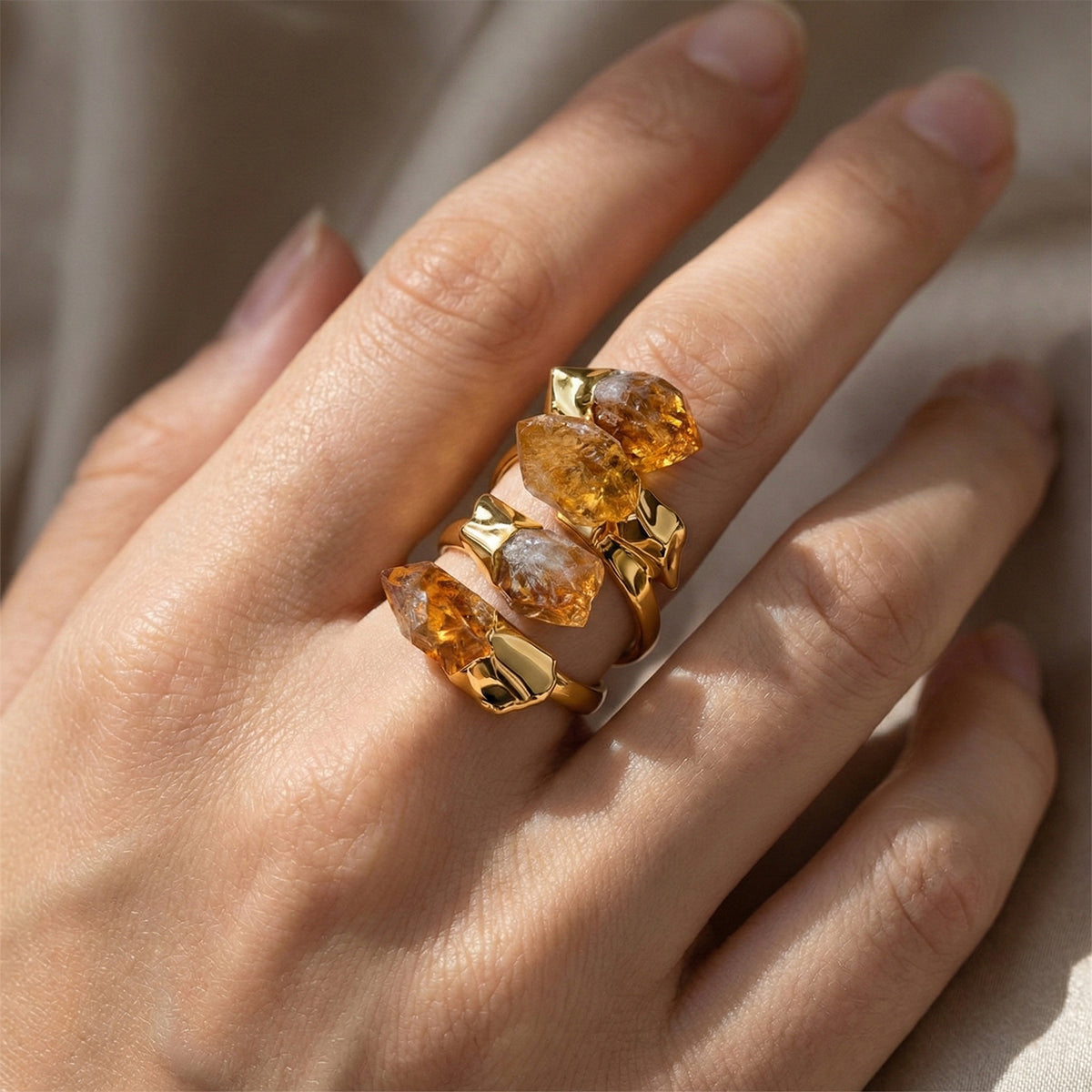 Citrine Ruff Cut Stone Ring (Size Adjustable) in Yellow Gold Plated 10.00 Ct. 8262163 2