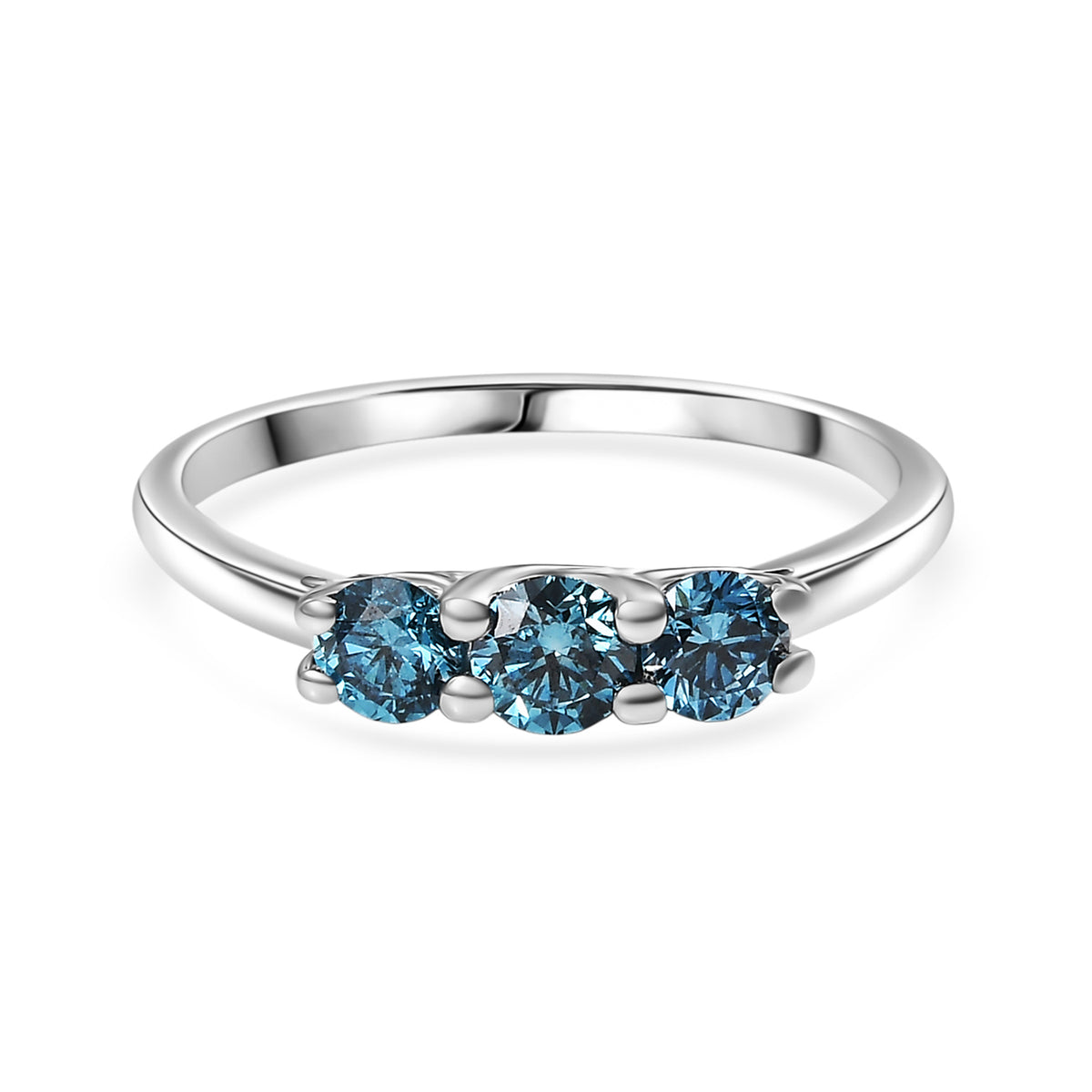 LUXURIANT 0.53 Ct. Lab Grown Blue Diamond 3-Stone Ring in Rhodium Overlay Sterling Silver (SI-GH) 8262184 0