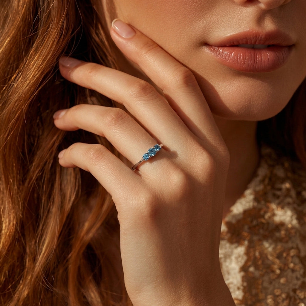 Luxuriant - Lab Grown Blue Diamond (SI/G-H) Trilogy Ring in Rhodium Overlay Sterling Silver 0.50 Ct._8262184_1