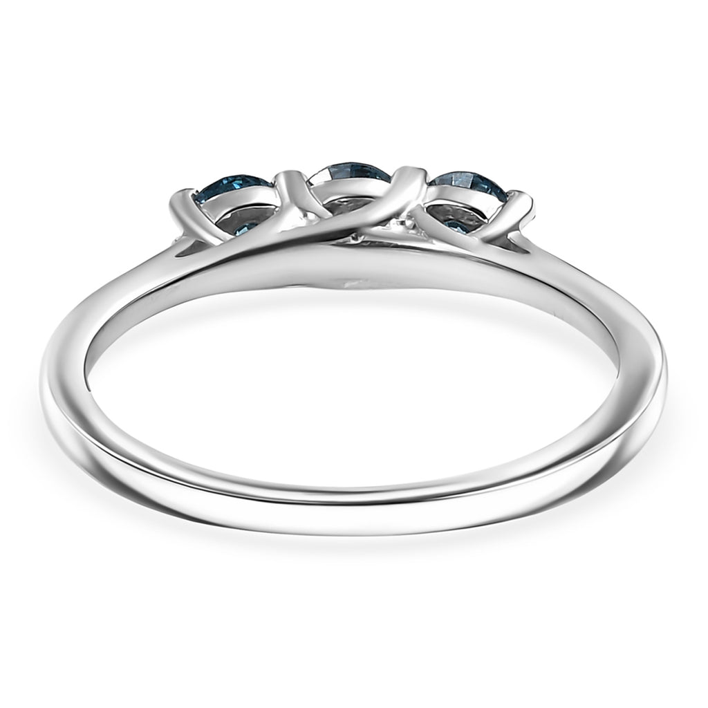 Luxuriant - Lab Grown Blue Diamond (SI/G-H) Trilogy Ring in Rhodium Overlay Sterling Silver 0.50 Ct._8262184_4