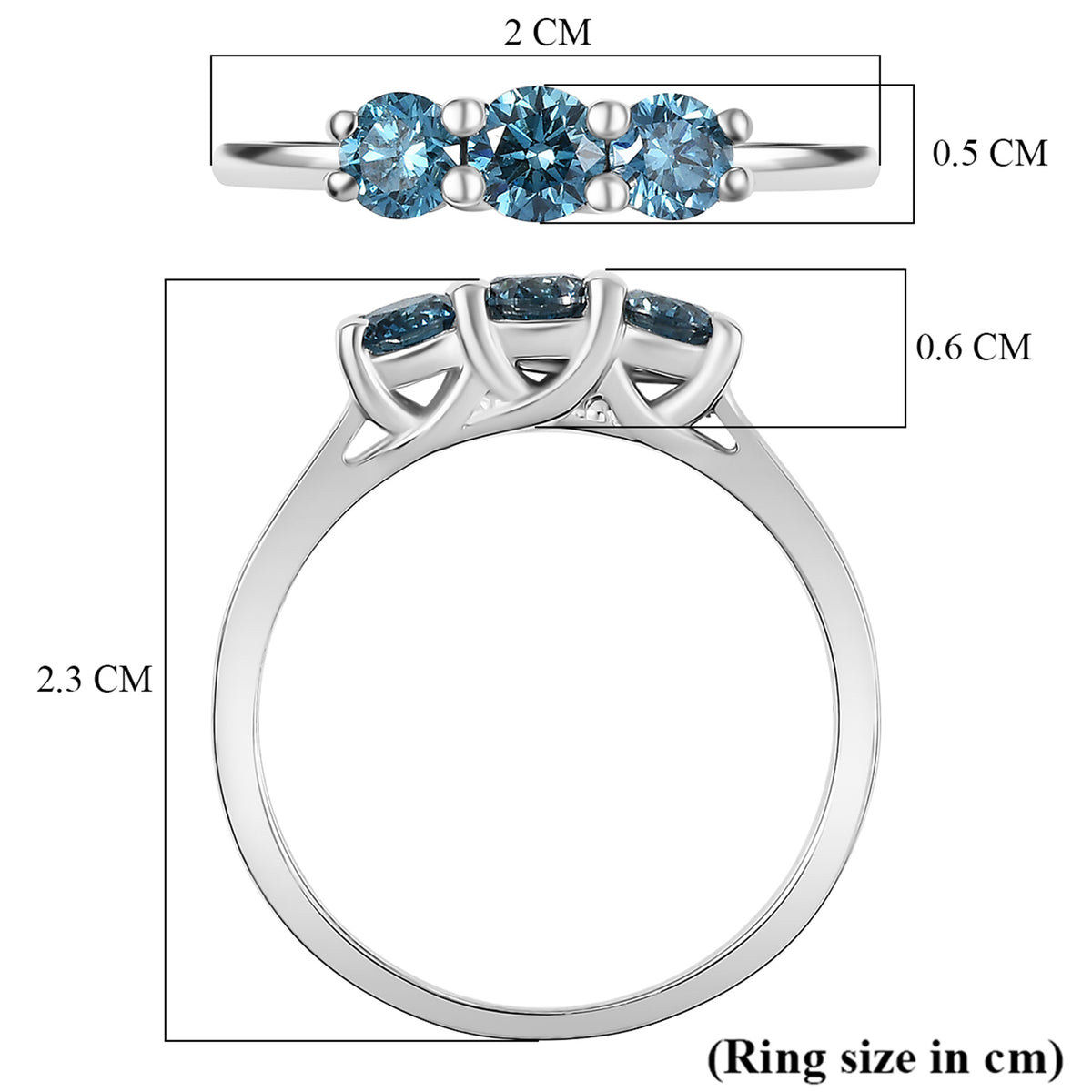 LUXURIANT 0.53 Ct. Lab Grown Blue Diamond 3-Stone Ring in Rhodium Overlay Sterling Silver (SI-GH) 8262184 7