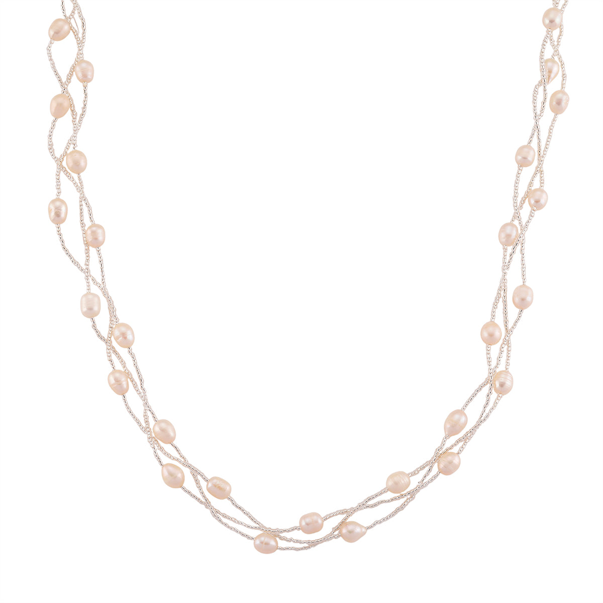 White Fresh Water Pearl &amp; Austrian White Crystal Necklace (Size - 18) with Magnet Clasp 8262406 0