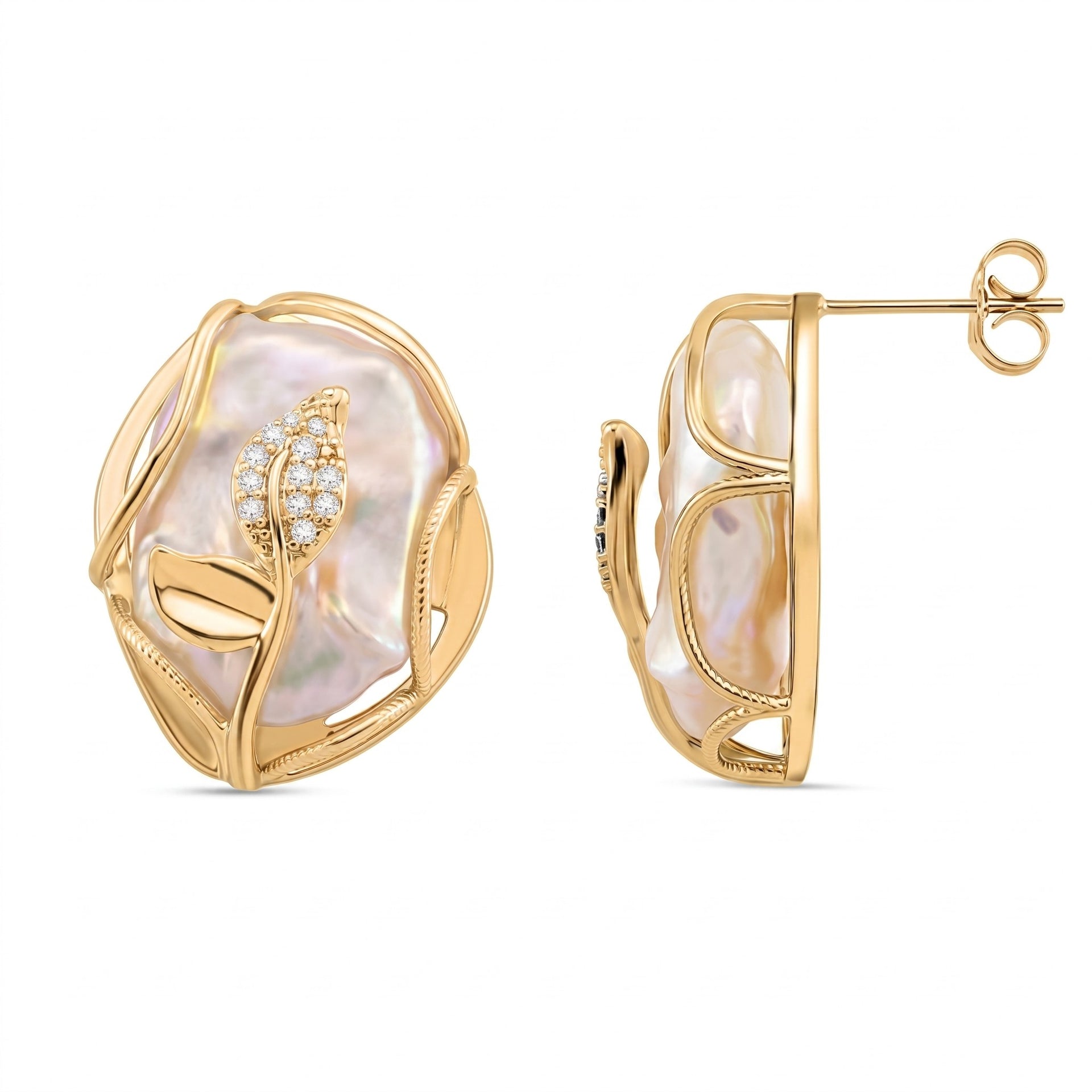 White Fresh Water Pearl &amp; White Cubic Zirconia Earring with Push Back 8262414 0