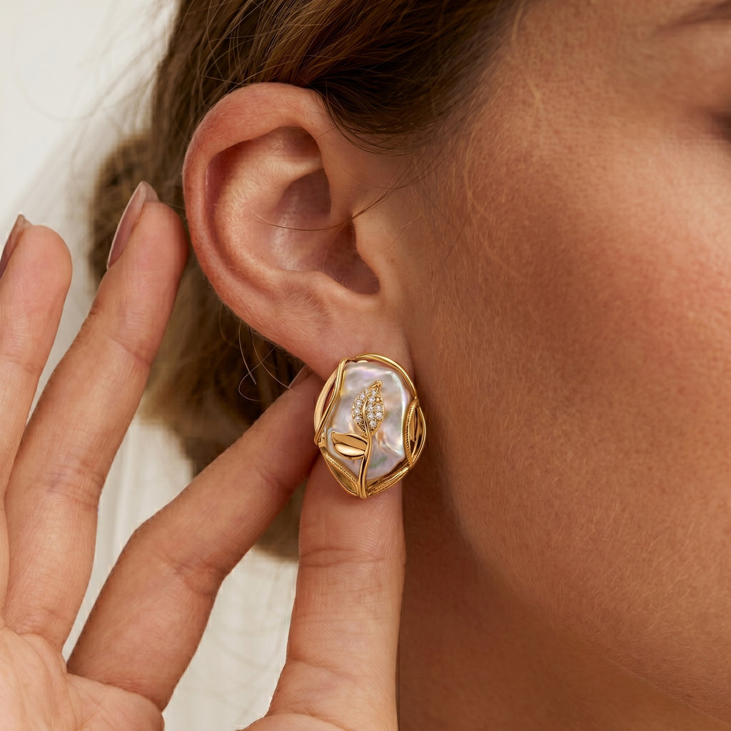 White Fresh Water Pearl & White Cubic Zirconia Earring with Push Back_8262414_2
