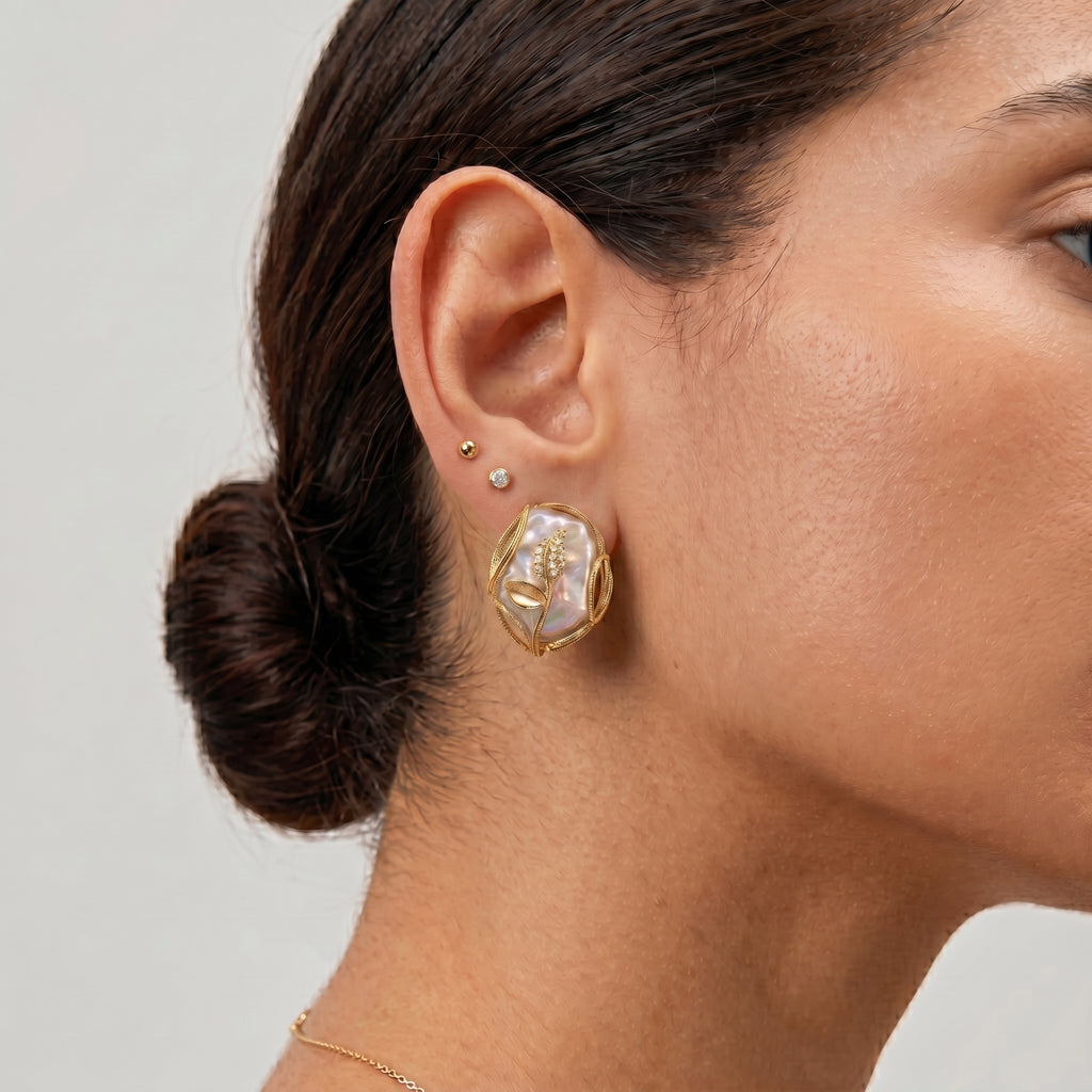 White Fresh Water Pearl & White Cubic Zirconia Earring with Push Back_8262414_5