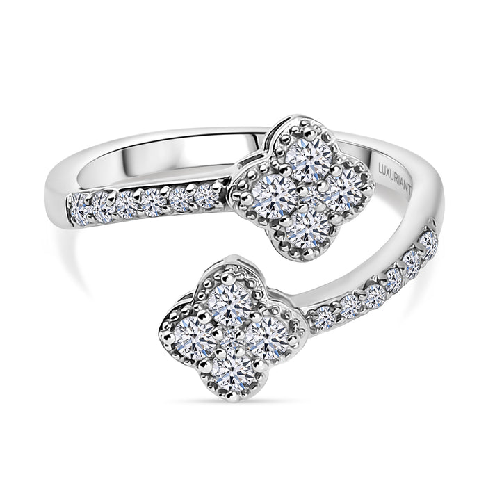 LUXURIANT 0.5 Ct. Lab Grown Diamond Floral Bypass Ring in Rhodium Overlay Sterling Silver (SI-GH) 8262566 1