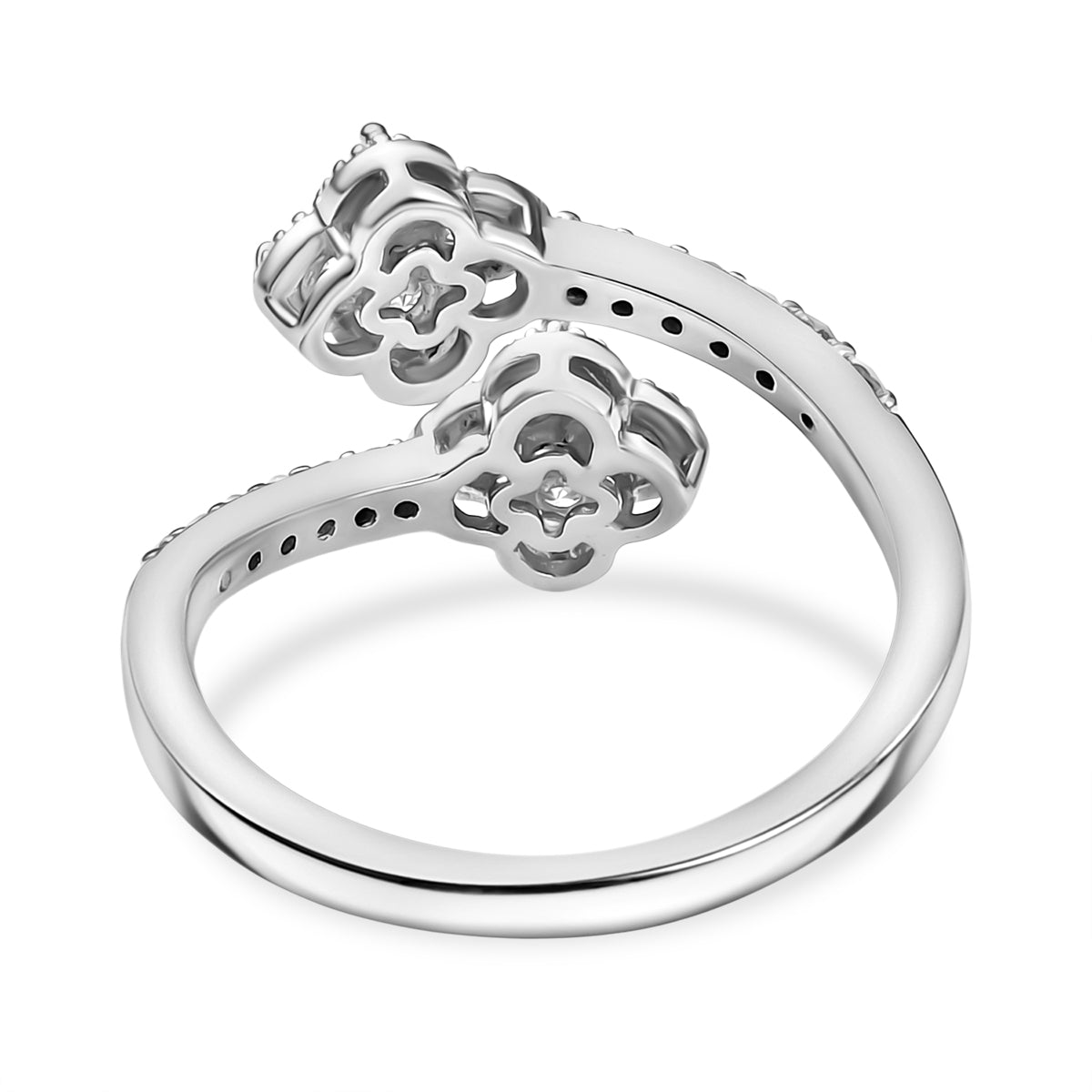 LUXURIANT 0.5 Ct. Lab Grown Diamond Floral Bypass Ring in Rhodium Overlay Sterling Silver (SI-GH) 8262566 5