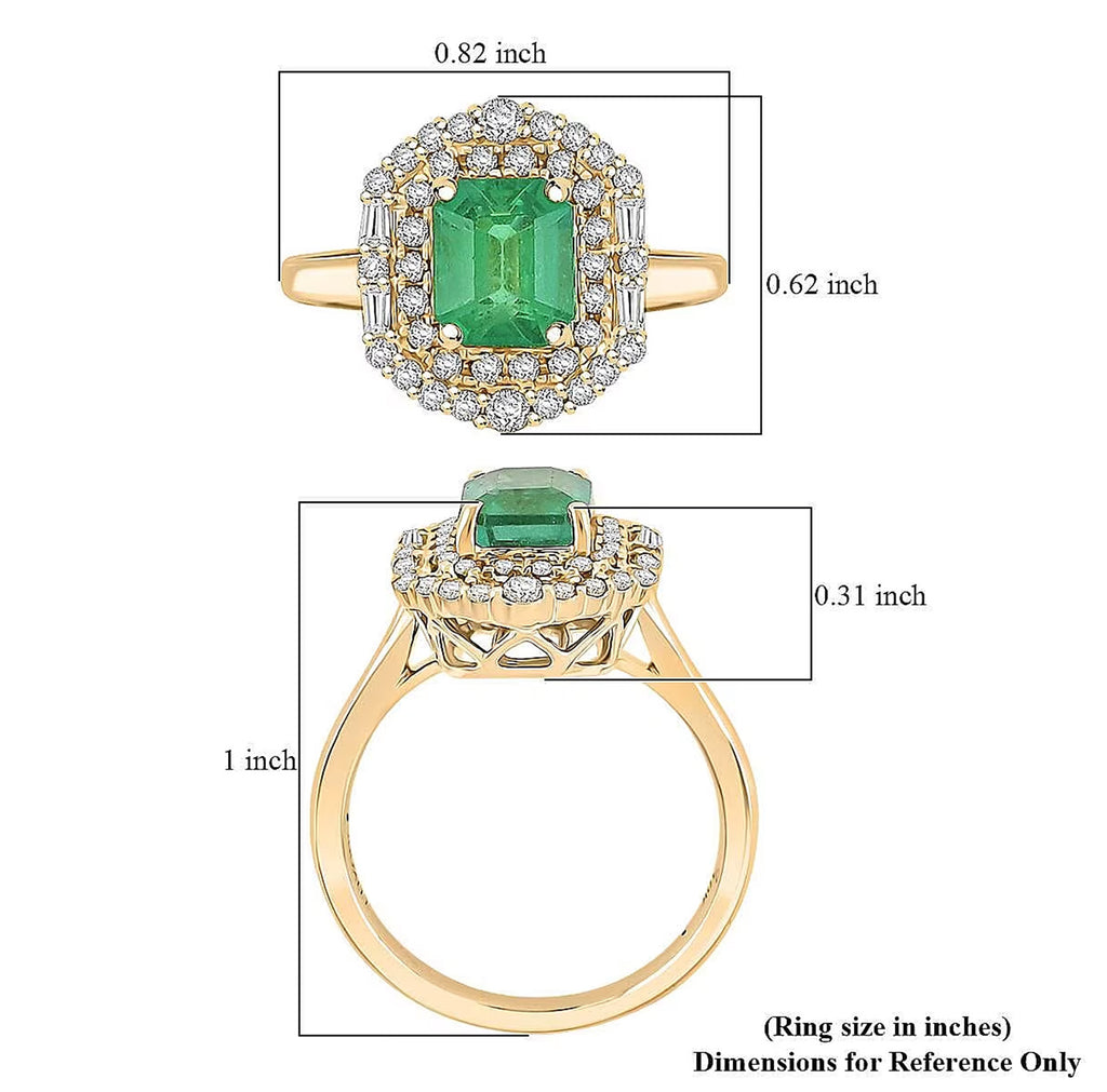 Luxoro - 9K Yellow Gold AAA Zambian Emerald & AGI Certified White Diamond Halo Ring 1.70 Ct, Gold Wt. 3.45 Gms_8262932_5