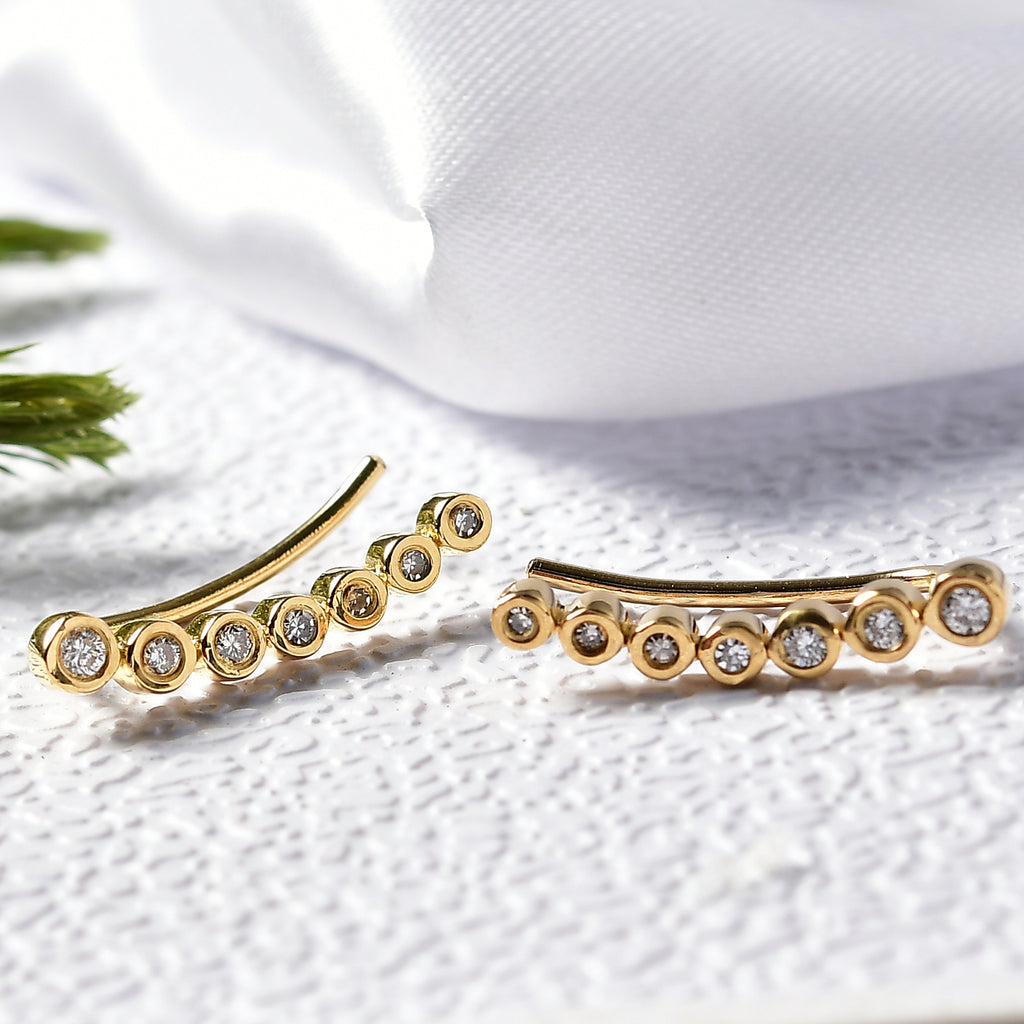 Luxuriant - Lab Grown Diamond (SI/GH) Climber Long Earring with Clasp in 18K Vermeil Yellow Gold Plated Sterling Silver 0.26 Ct._8263100_1