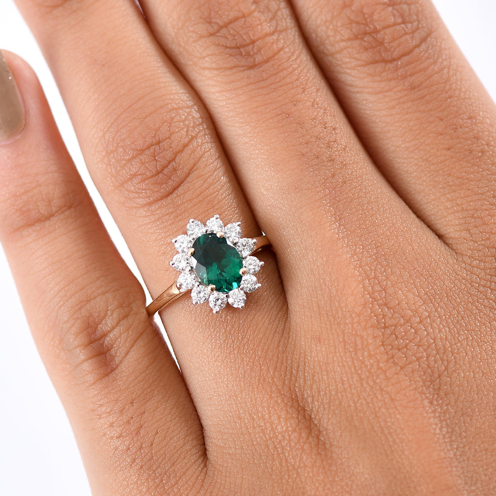 Luxuriant 9K Yellow Gold AAA Lab Grown Emerald & Lab Grown Diamond (VS/EF) Ring 1.72 Ct._8263310_2
