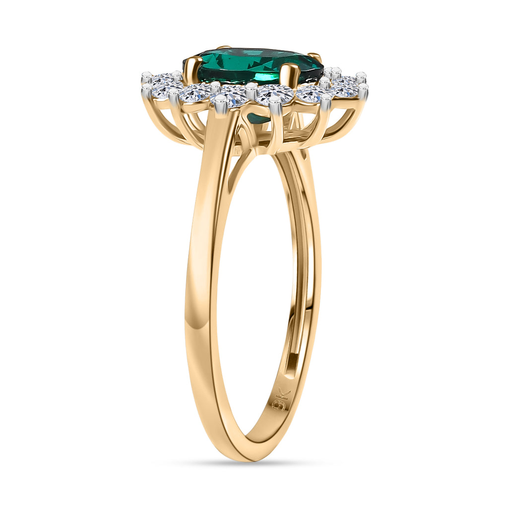 Luxuriant 9K Yellow Gold AAA Lab Grown Emerald & Lab Grown Diamond (VS/EF) Ring 1.72 Ct._8263310_3