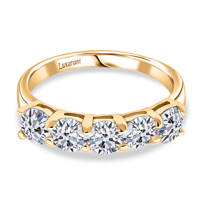 LUXURIANT 2 Ct. Lab Grown Diamond 5-Stone Ring in Yellow Gold Plated Sterling Silver (SI-GH) 8263370 1