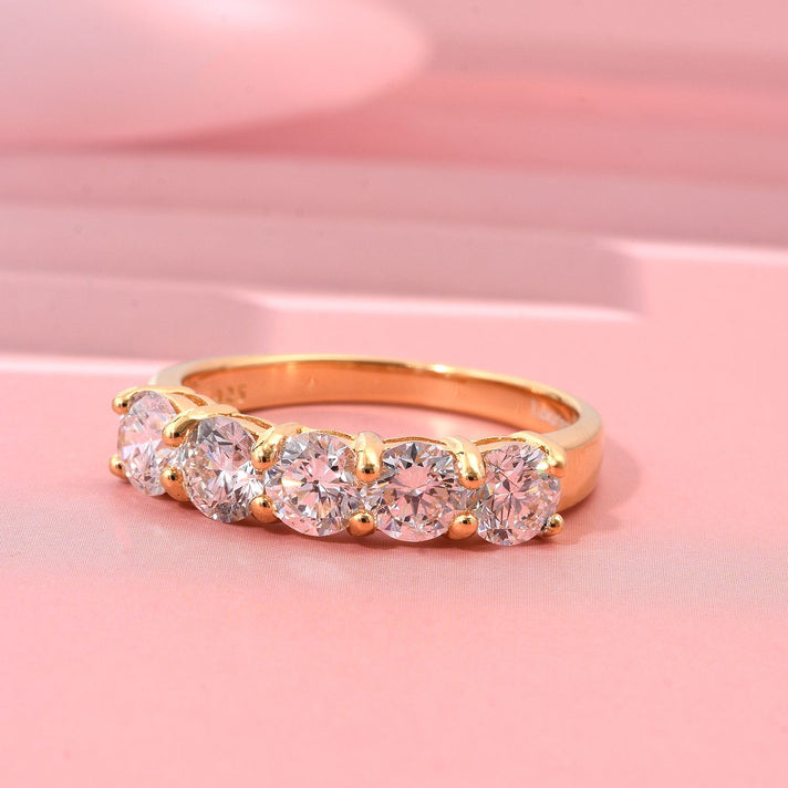 LUXURIANT 2 Ct. Lab Grown Diamond 5-Stone Ring in Yellow Gold Plated Sterling Silver (SI-GH) 8263370 2