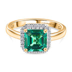 Luxuriant Lab Grown Columbian Emerald & Lab Grown Diamond (SI/GH) Ring in 18K Vermeil Yellow Gold Plated Sterling Silver 1.64 Ct._8264610