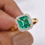 Luxuriant Lab Grown Columbian Emerald & Lab Grown Diamond (SI/GH) Ring in 18K Vermeil Yellow Gold Plated Sterling Silver 1.64 Ct._8264610_2