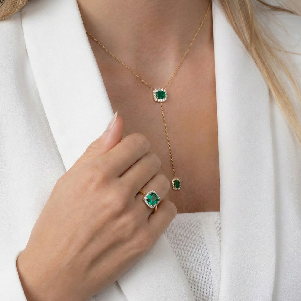 Luxuriant Lab Grown Columbian Emerald & Lab Grown Diamond (SI/GH) Ring in 18K Vermeil Yellow Gold Plated Sterling Silver 1.64 Ct._8264610_3