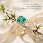 Luxuriant Lab Grown Columbian Emerald & Lab Grown Diamond (SI/GH) Ring in 18K Vermeil Yellow Gold Plated Sterling Silver 1.64 Ct._8264610_4