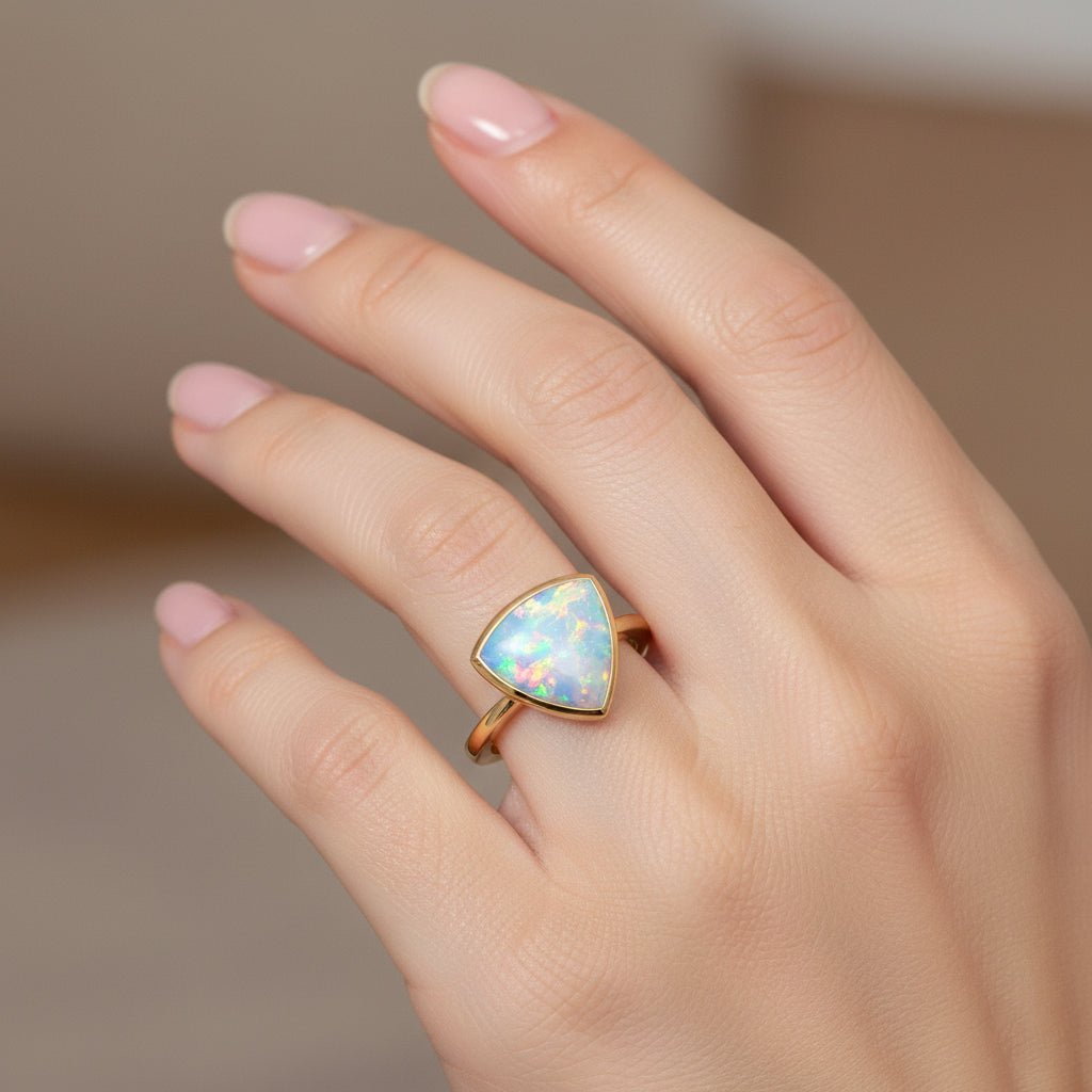 LUXORO 3.68 Ct. AAA Ethiopian Opal Solitaire Ring in 14K Yellow Gold V32503489 3