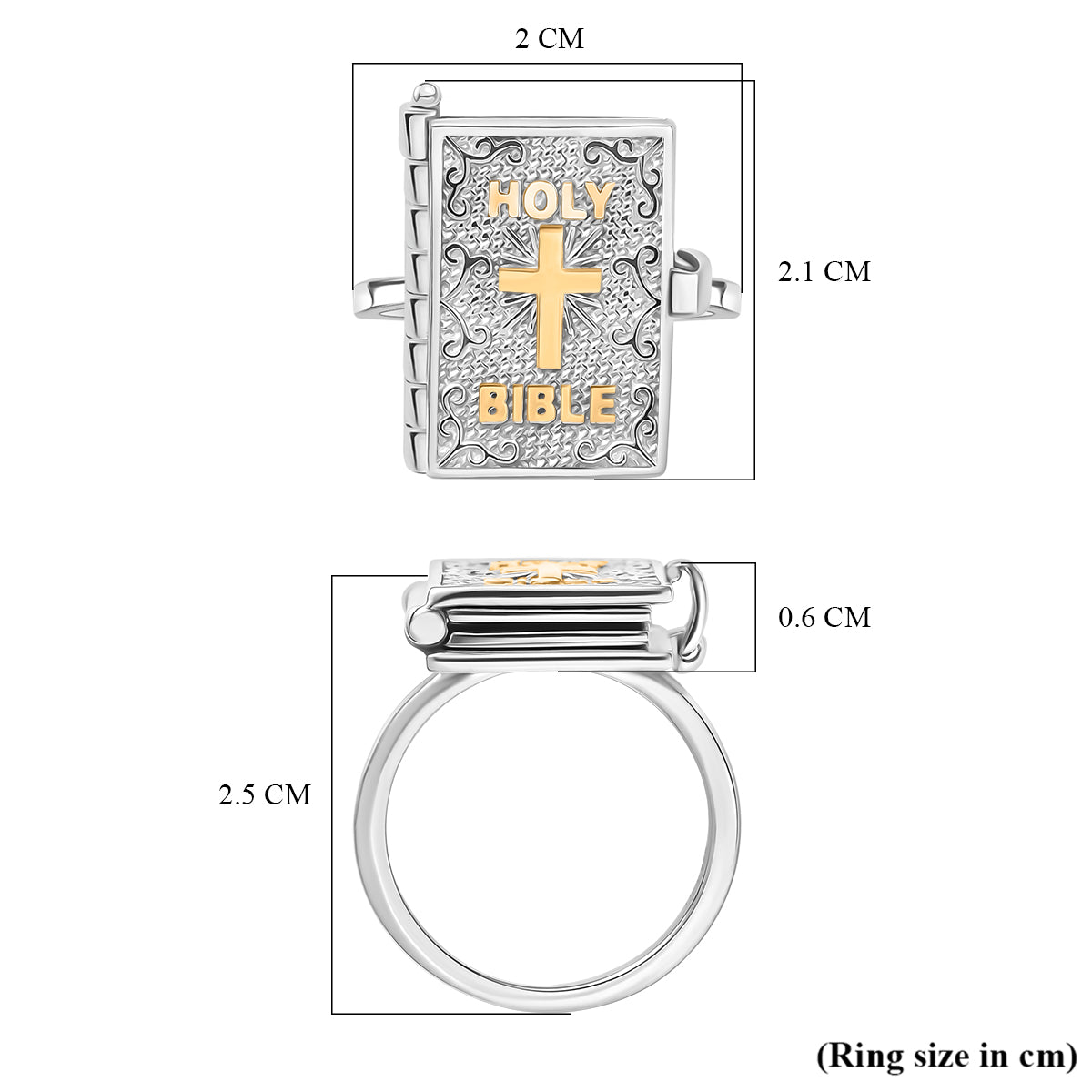 D'Joy Bible Ring in Yellow Gold Plated &amp; Rhodium Overlay Sterling Silver V32528002 9