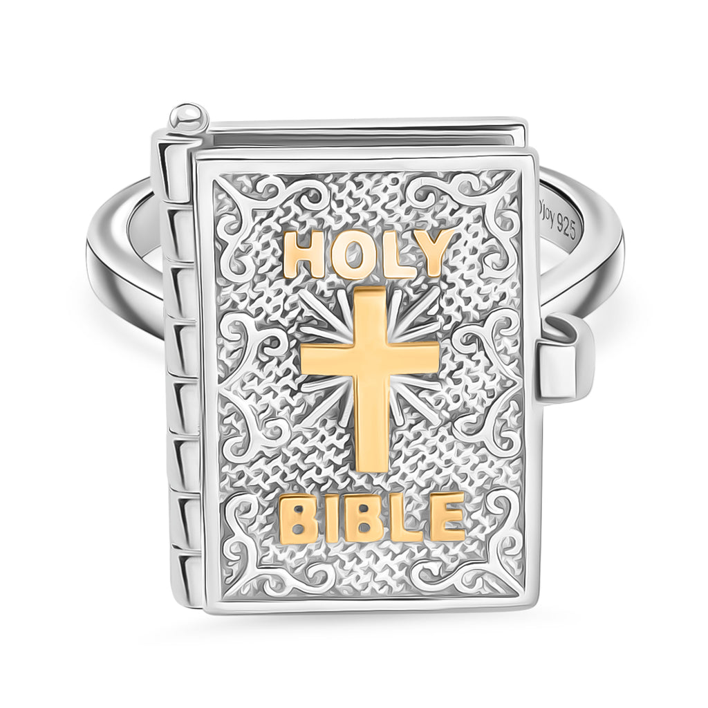 D'Joy Bible Ring in Yellow Gold Plated & Rhodium Overlay Sterling Silver, Silver Wt. 8.98 Gms._8265046