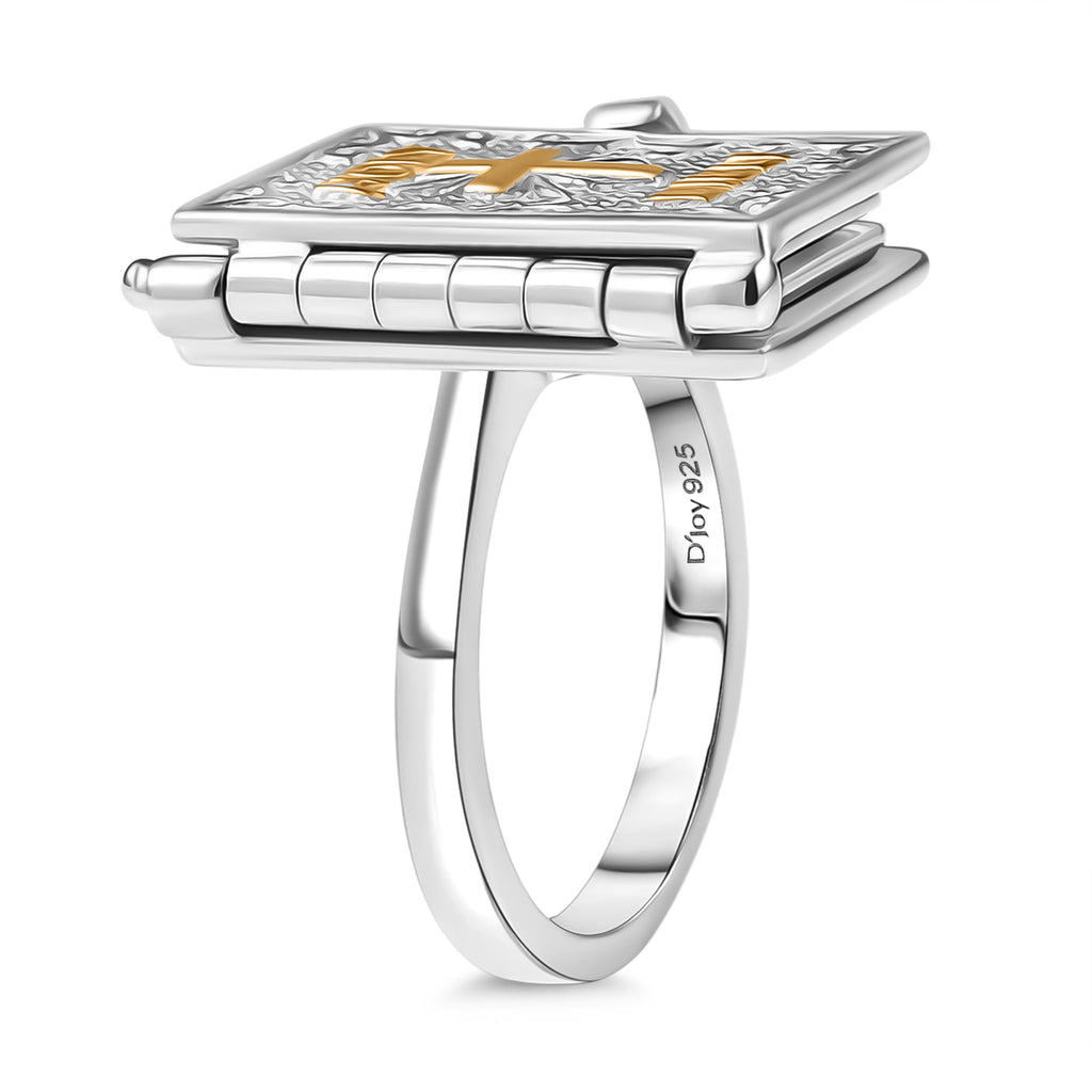 D'Joy Bible Ring in Yellow Gold Plated & Rhodium Overlay Sterling Silver, Silver Wt. 8.98 Gms._8265048_6