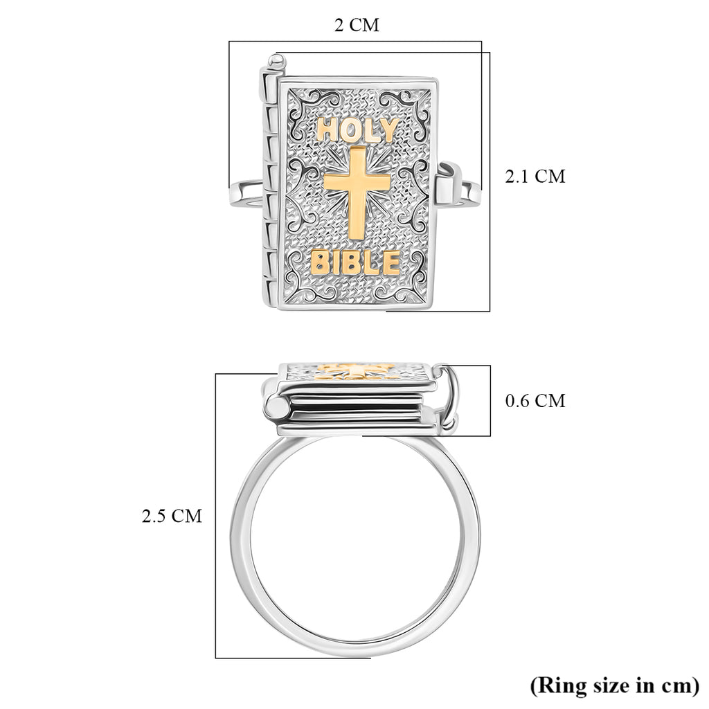 D'Joy Bible Ring in Yellow Gold Plated & Rhodium Overlay Sterling Silver, Silver Wt. 8.98 Gms._8265048_8