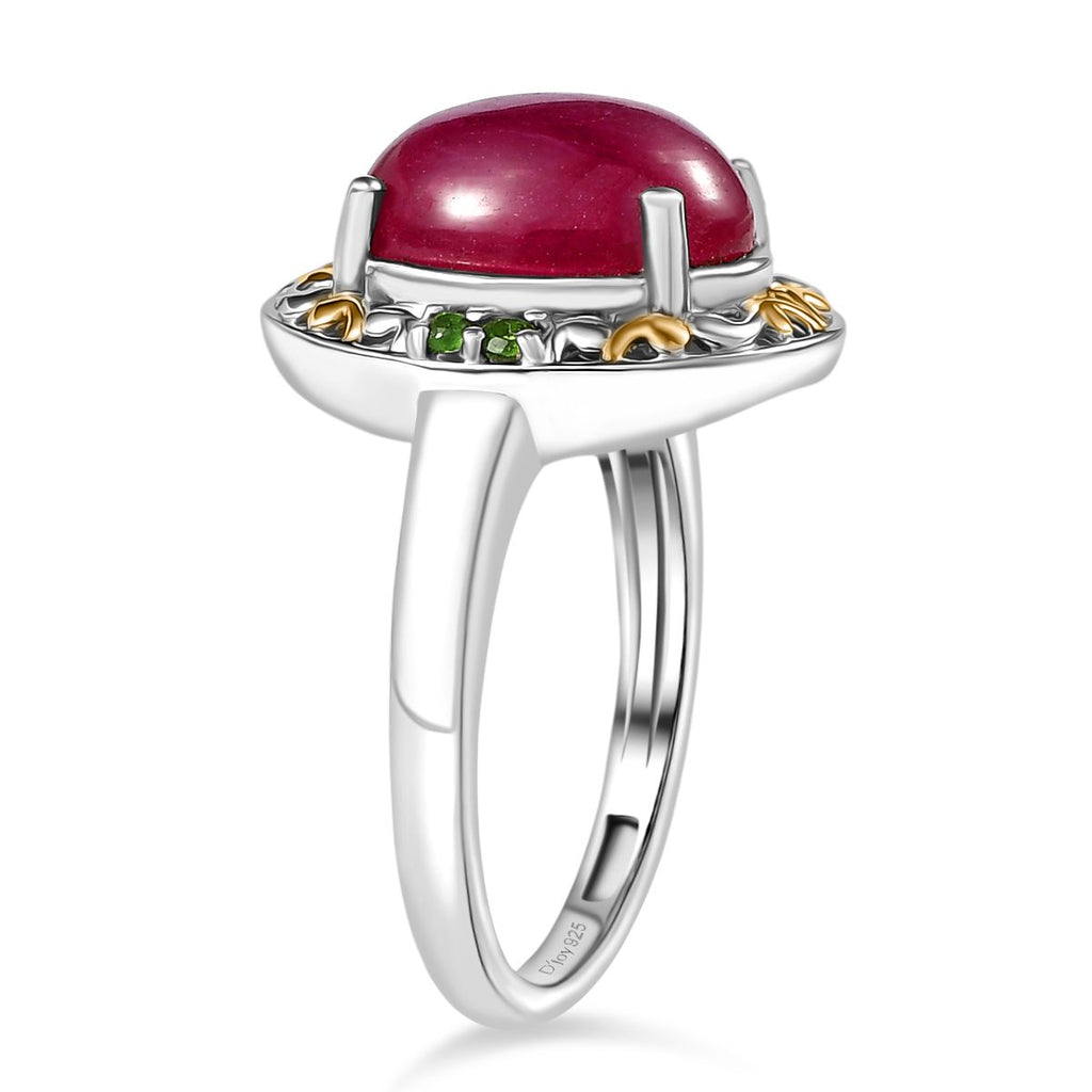 D'Joy African Ruby & Natural Chrome Diopside Ring in 18K Vermail Yellow Gold Plated & Rhodium Overlay Sterling Silver 6.32 Ct._8265112_3