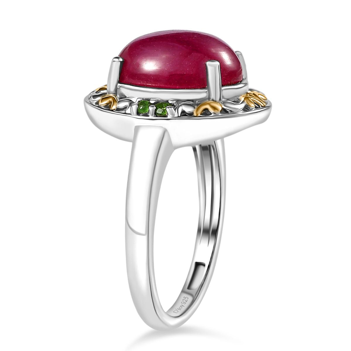 D'Joy African Ruby &amp; Natural Chrome Diopside Ring in 18K Vermeil Yellow Gold Plated &amp; Rhodium Overlay Sterling Silver 6.32 Ct. V32524661 4