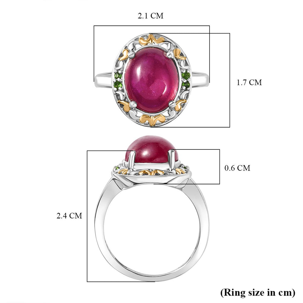 D'Joy African Ruby & Natural Chrome Diopside Ring in 18K Vermail Yellow Gold Plated & Rhodium Overlay Sterling Silver 6.32 Ct._8265112_5