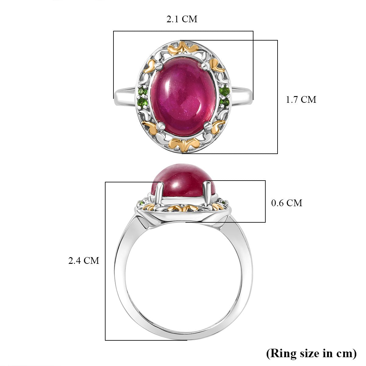 D'Joy African Ruby &amp; Natural Chrome Diopside Ring in 18K Vermeil Yellow Gold Plated &amp; Rhodium Overlay Sterling Silver 6.32 Ct. V32524661 6