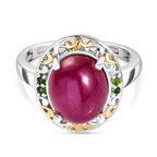 D'Joy African Ruby & Natural Chrome Diopside Ring in 18K Vermail Yellow Gold Plated & Rhodium Overlay Sterling Silver 6.32 Ct._8265116