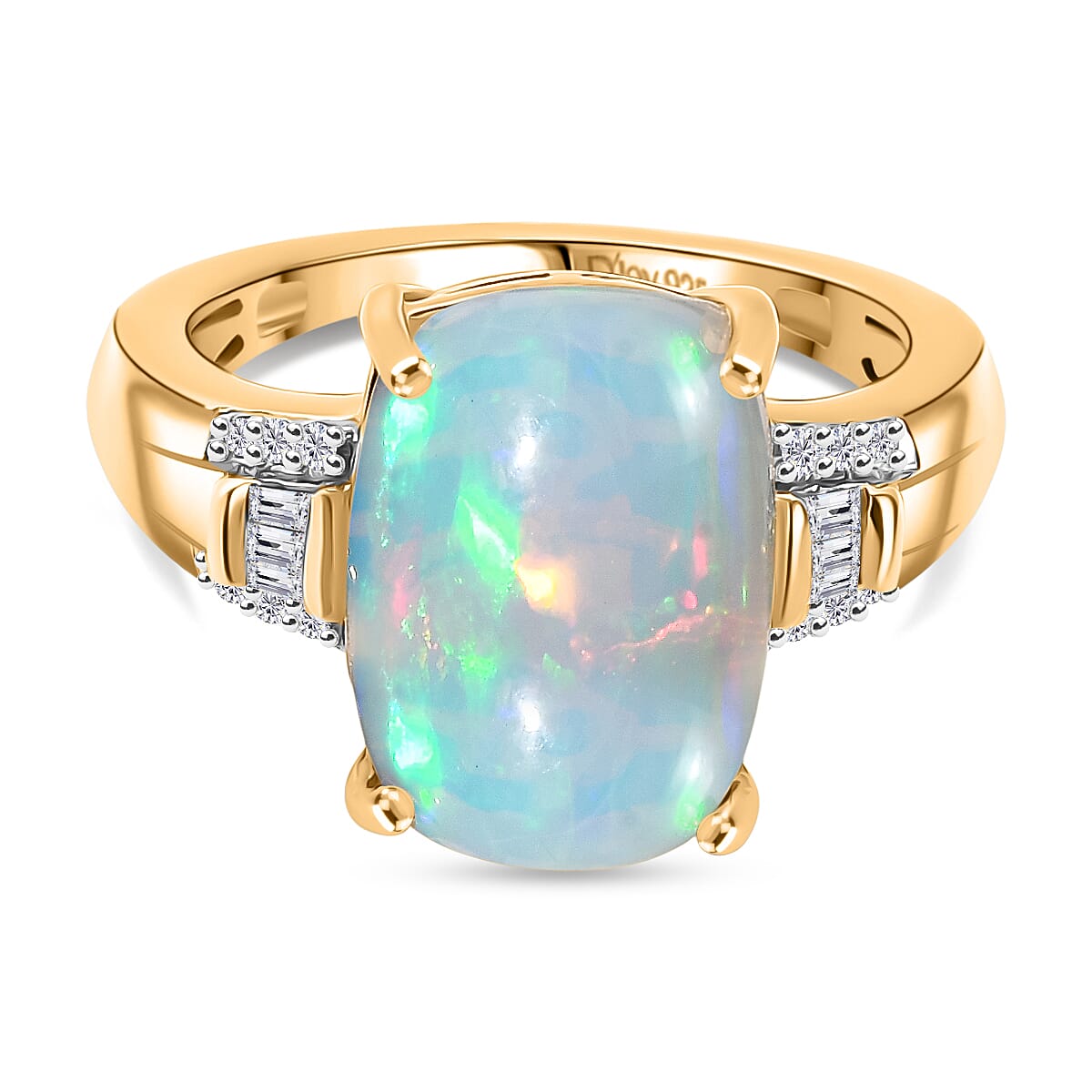 D'Joy 4.7 Ct. Ethiopian Opal, White Diamond Ring in 18K Vermeil Yellow Gold Plated Sterling Silver 8265138 0