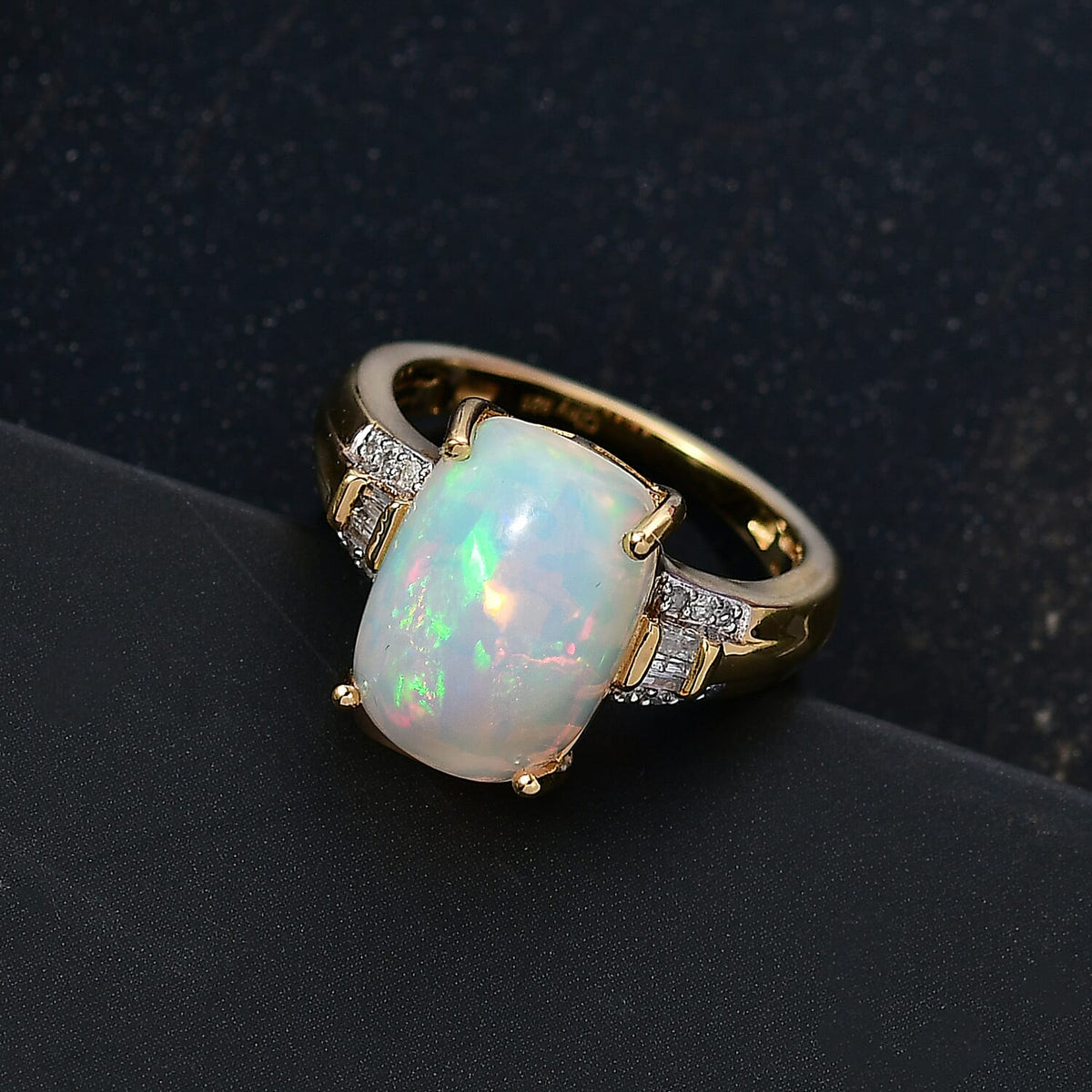 D'Joy 4.7 Ct. Ethiopian Opal, White Diamond Ring in 18K Vermeil Yellow Gold Plated Sterling Silver 8265138 2