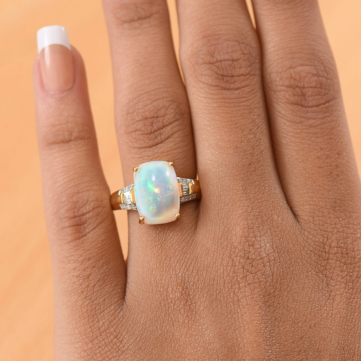 D'Joy 4.7 Ct. Ethiopian Opal, White Diamond Ring in 18K Vermeil Yellow Gold Plated Sterling Silver 8265138 3