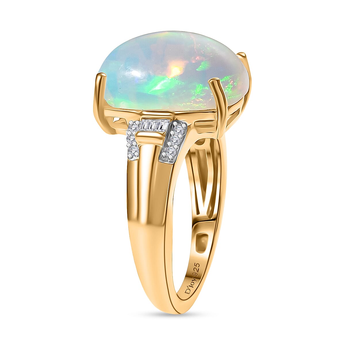 D'Joy 4.7 Ct. Ethiopian Opal, White Diamond Ring in 18K Vermeil Yellow Gold Plated Sterling Silver 8265138 4