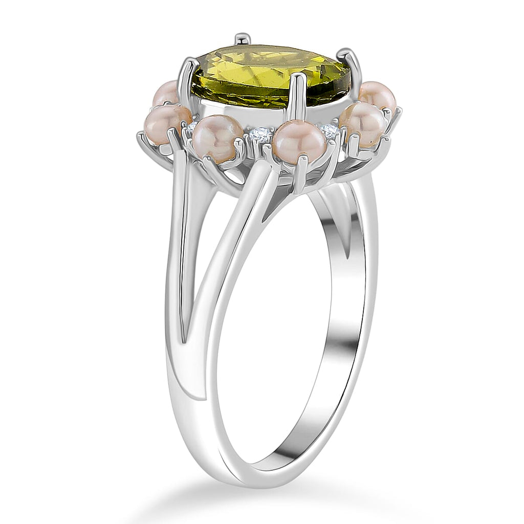 D'Joy Peridot, White Pearl & Moissanite Ring in Rhodium Overlay Sterling Silver 3.90 Ct._8265479_3