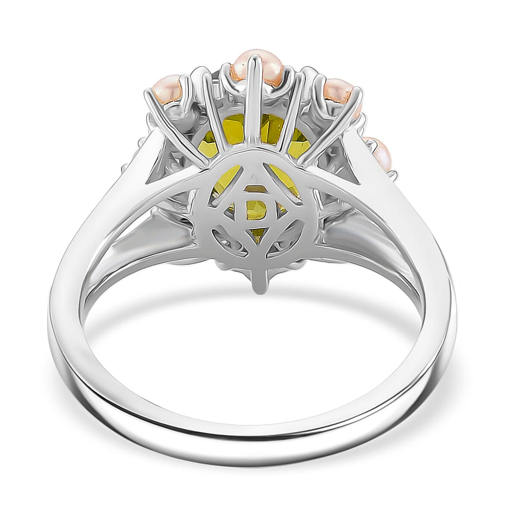 D'Joy Peridot, White Pearl & Moissanite Ring in Rhodium Overlay Sterling Silver 3.90 Ct._8265479_4