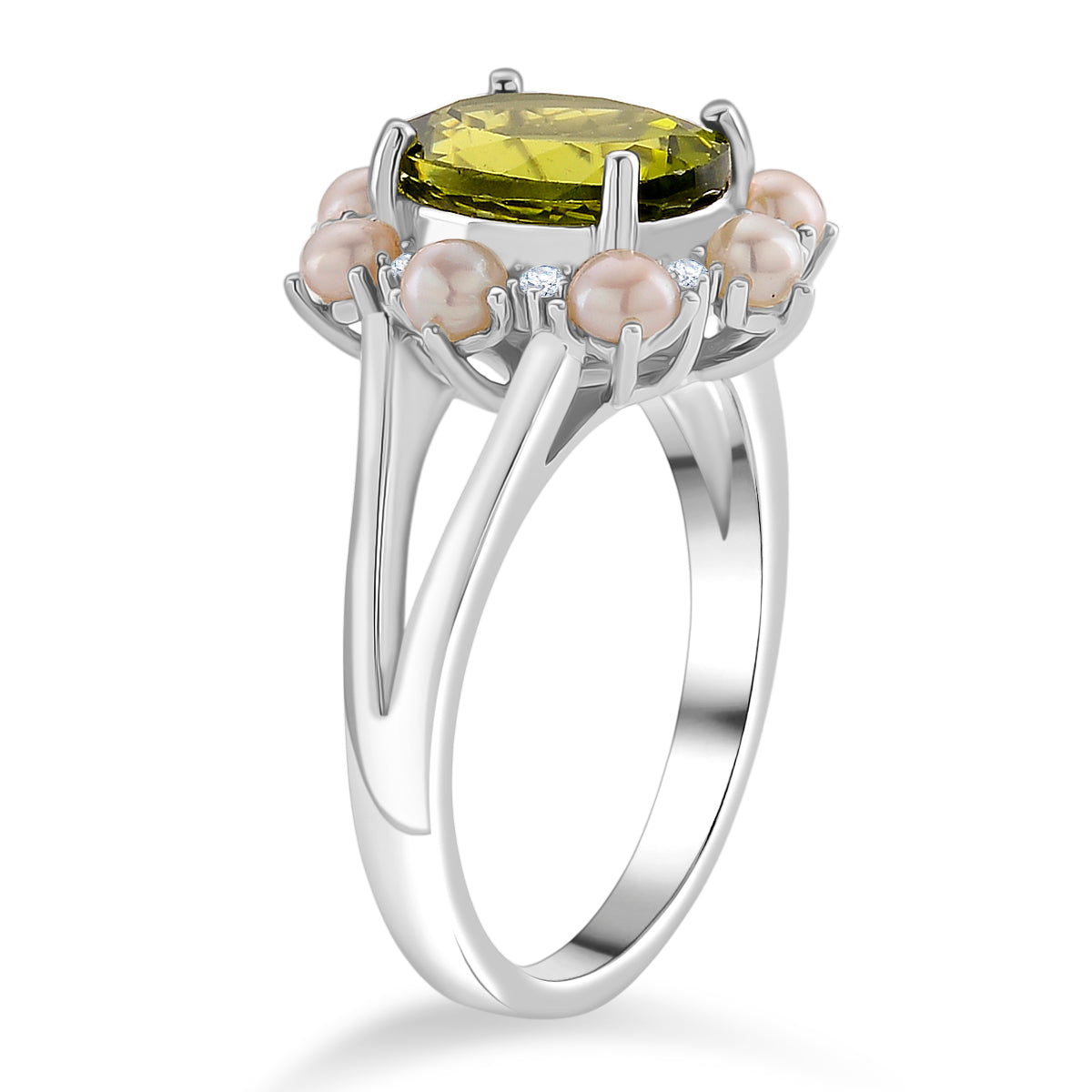 D'Joy Peridot, White Pearl &amp; Moissanite Ring in Rhodium Overlay Sterling Silver 3.90 Ct. V32520131 4
