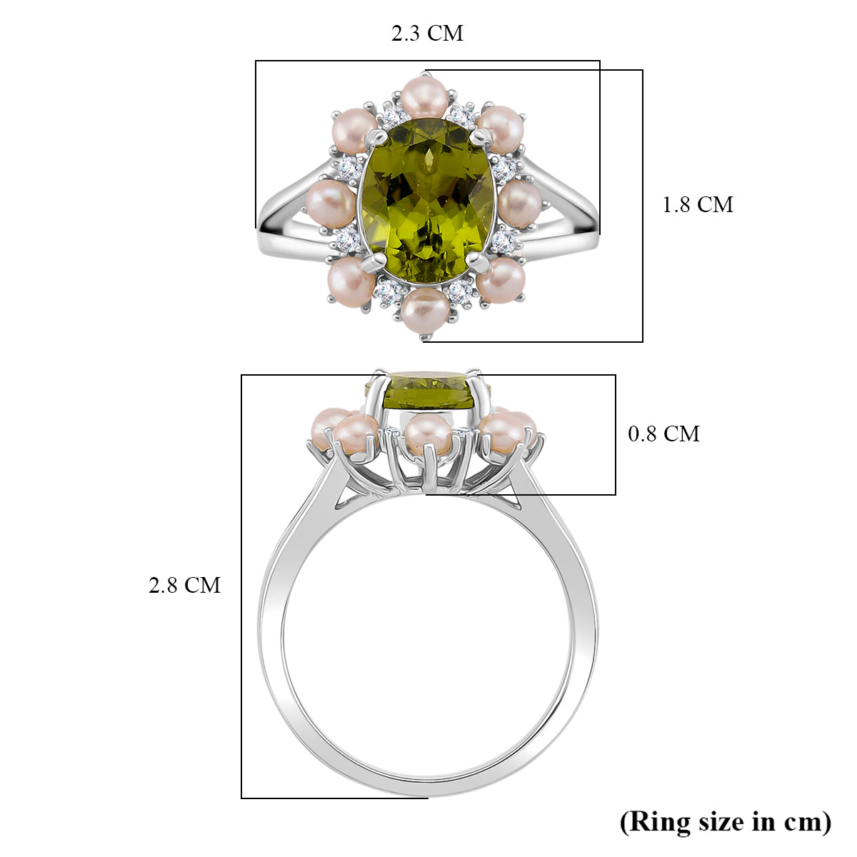 D'Joy Peridot, White Pearl &amp; Moissanite Ring in Rhodium Overlay Sterling Silver 3.90 Ct. V32520131 6
