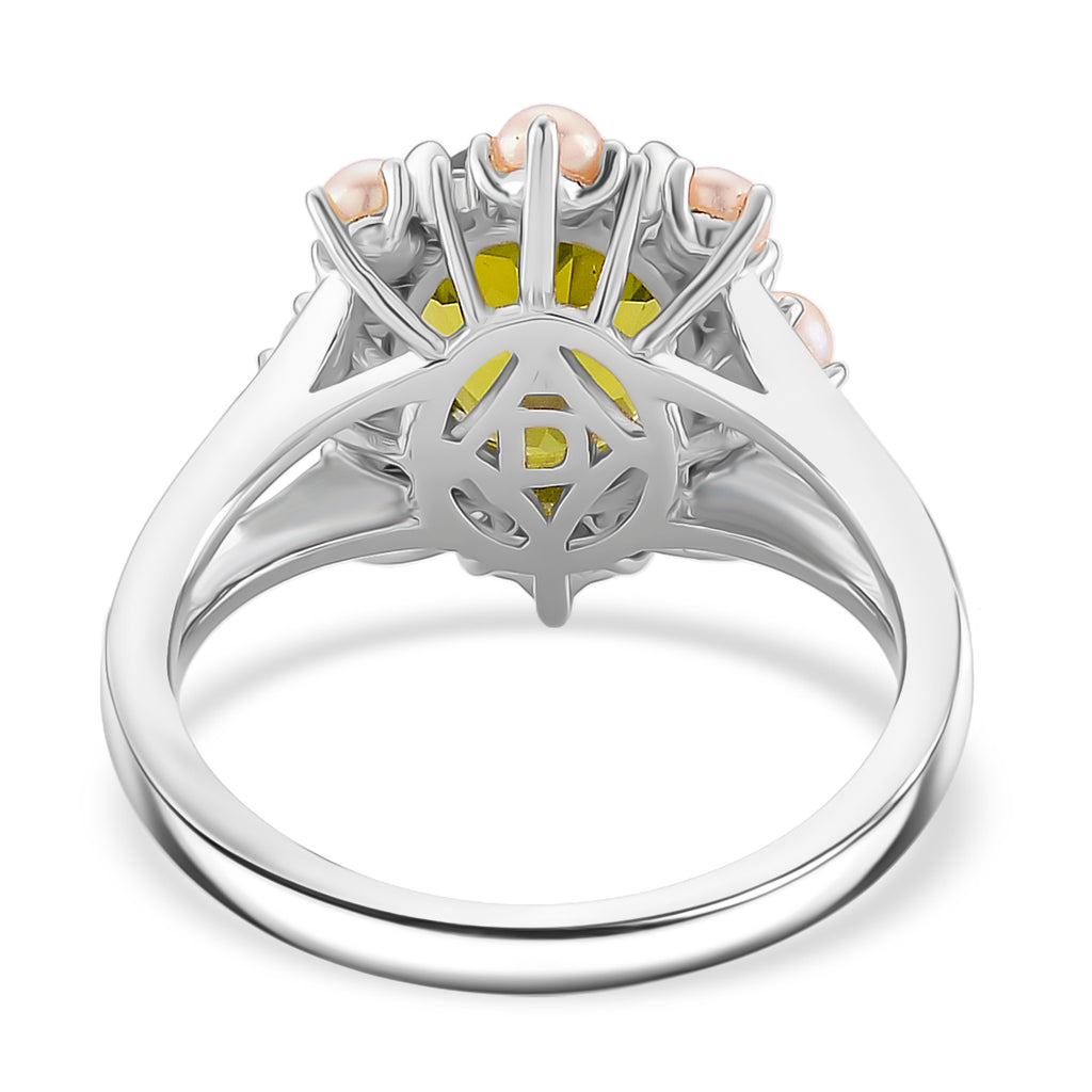 D'Joy Peridot, White Pearl & Moissanite Ring in Rhodium Overlay Sterling Silver 3.90 Ct._8265484_4