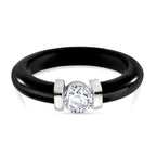D'Joy - Lab Grown Diamond (SI/G-H) & Dyed Black Jade Solitaire Band Ring in Rhodium Overlay Sterling Silver 13.90 Ct._8265511