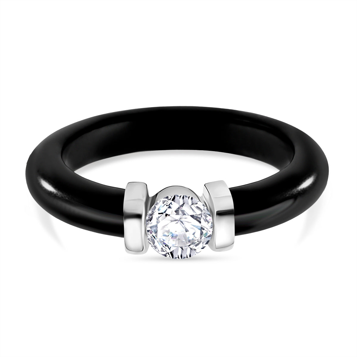 D'Joy Lab Grown Diamond Solitaire Boots Black Jade Ring in Rhodium Overlay Sterling Silver 13.90 Ct. V32552947 0