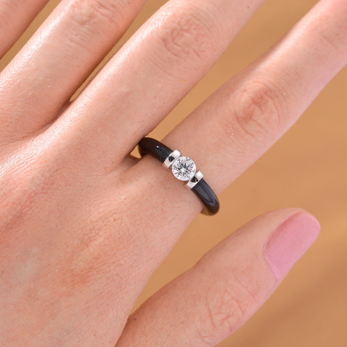 D'Joy Lab Grown Diamond Solitaire Boots Black Jade Ring in Rhodium Overlay Sterling Silver 13.90 Ct. V32552947 3