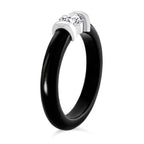 D'Joy - Lab Grown Diamond (SI/G-H) & Dyed Black Jade Solitaire Band Ring in Rhodium Overlay Sterling Silver 13.90 Ct._8265511_3