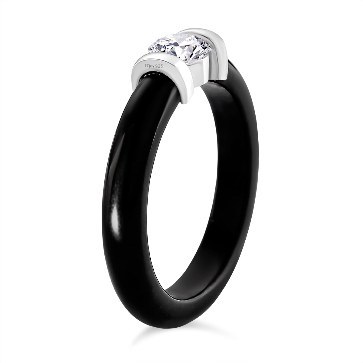 D'Joy Lab Grown Diamond Solitaire Boots Black Jade Ring in Rhodium Overlay Sterling Silver 13.90 Ct. V32552947 4