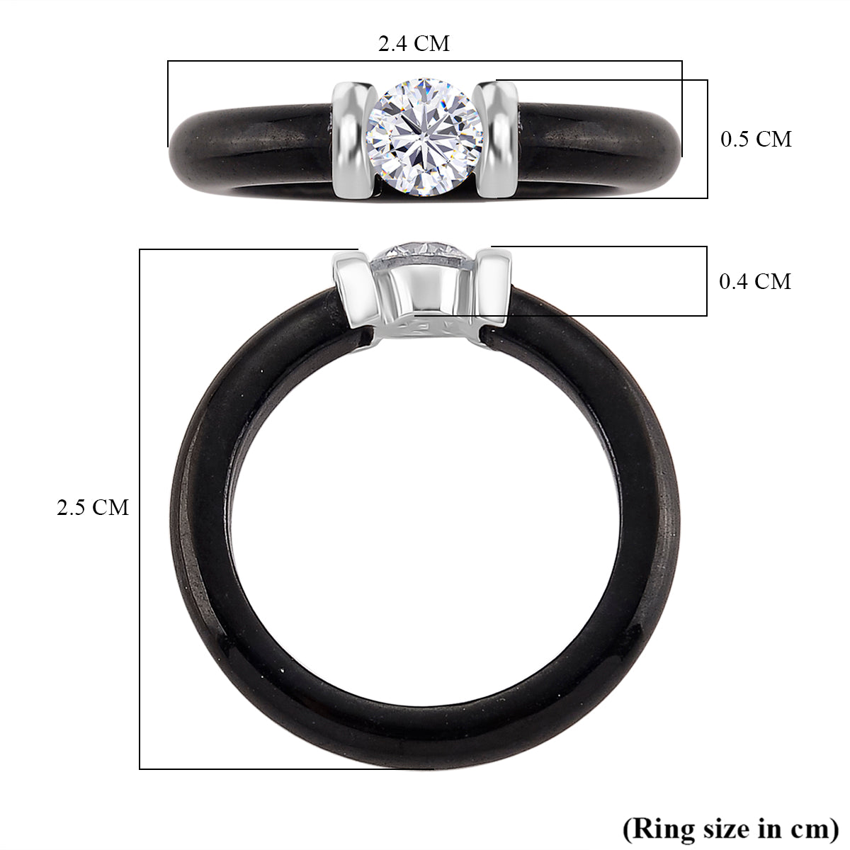 D'Joy Lab Grown Diamond Solitaire Boots Black Jade Ring in Rhodium Overlay Sterling Silver 13.90 Ct. V32552947 6
