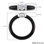 D'Joy - Lab Grown Diamond (SI/G-H) & Dyed Black Jade Solitaire Band Ring in Rhodium Overlay Sterling Silver 13.90 Ct._8265511_5