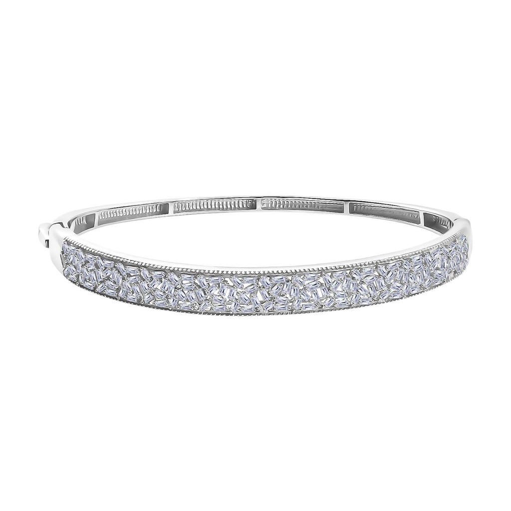 Luxuriant Lab Grown Diamond (SI/GH) Fire Cracker Bangle (Size 7.5) in Rhodium Overlay Sterling Silver 1.82 Ct, Silver Wt. 15.84 Gms._8265536