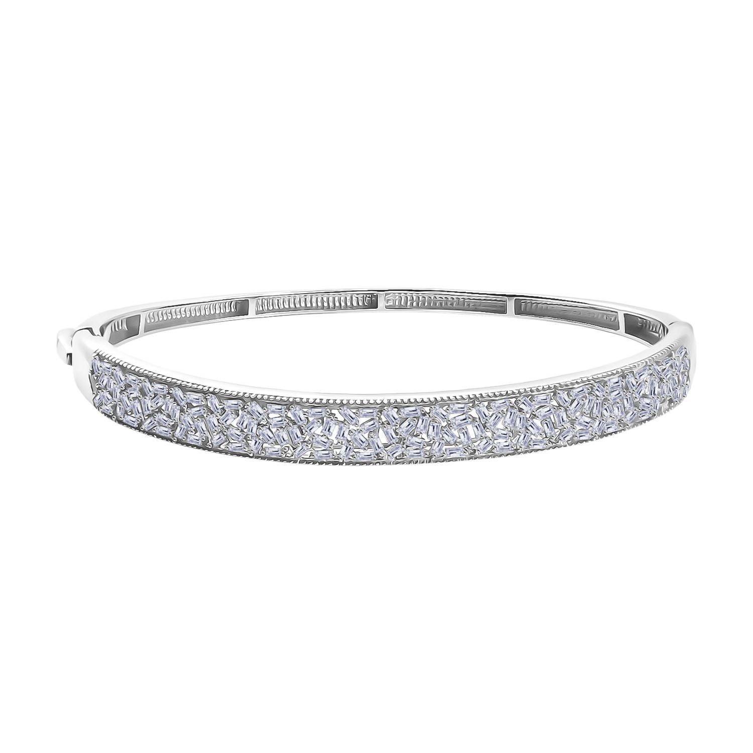 LUXURIANT 1.8 Ct. Lab Grown Diamond Firecracker Openable Bangle in Rhodium Overlay Sterling Silver (SI-GH) 8265536 0